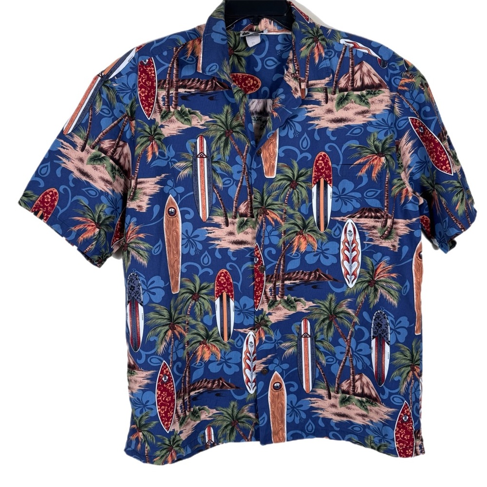 Men’s Aloha Republic Hawaiian Button Up Shirt XL Blue Surfboard Floral Vacation